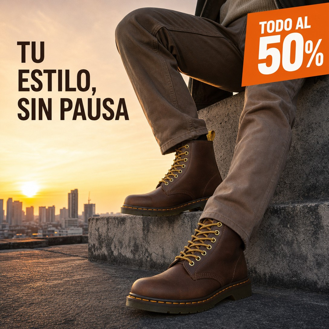 Persona con botas marrones de cordones al atardecer